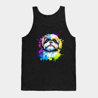 Colorful Shih Tzu Splatter Art - Adorable Canine Delight Tank Top